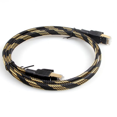 Nylonowy kabel krosowy Ethernet Cat7 Płaski czarny żółty pleciony o dużej szybkości
