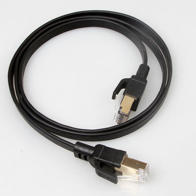 Czarny ekranowany płaski kabel Ethernet Cat8 z pozłacanym złączem RJ45