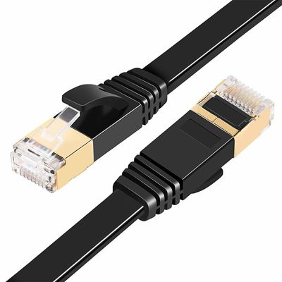 Czarny płaski kabel sieciowy Cat7, płaski kabel krosowy SFTP BC Pass Channel