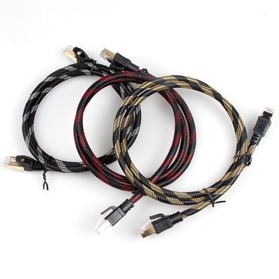 Pleciony kabel krosowy Ethernet Cat 7 Nylon Czarny Biały Trwała Odporność na warunki atmosferyczne