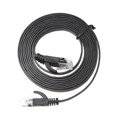 Odporny na warunki atmosferyczne stabilny płaski kabel sieciowy do Internetu, komputerowy czarny kabel krosowy Cat 6