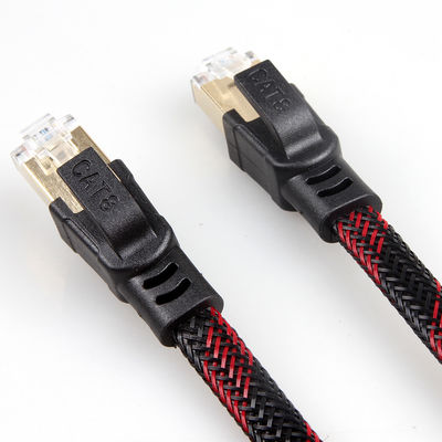 Cat8 Stabilny nylonowy pleciony kabel Ethernet Czerwony Czarny Przeciwzakłóceniowy