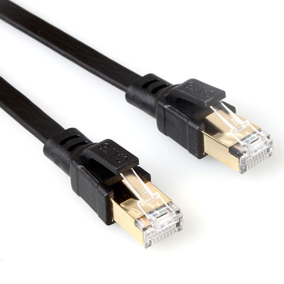 Czarny ekranowany płaski kabel Ethernet Cat8 z pozłacanym złączem RJ45