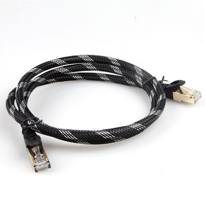 Pleciony kabel krosowy Ethernet Cat 7 Nylon Czarny Biały Trwała Odporność na warunki atmosferyczne