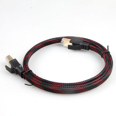 Cat8 Stabilny nylonowy pleciony kabel Ethernet Czerwony Czarny Przeciwzakłóceniowy