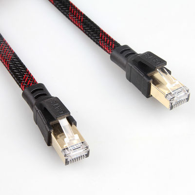 Cat8 Stabilny nylonowy pleciony kabel Ethernet Czerwony Czarny Przeciwzakłóceniowy
