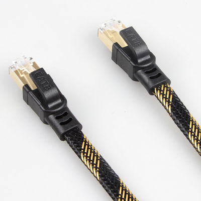 Stabilny kabel krosowy RJ45 Cat8 Nylonowy pleciony czarny żółty Wysoka prędkość