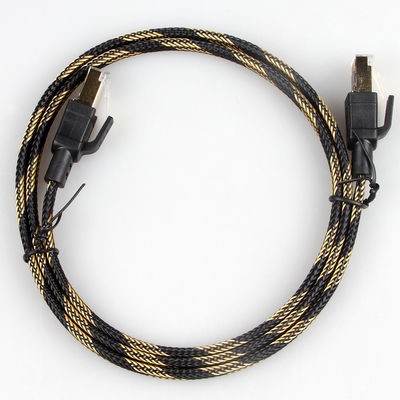 Stabilny kabel krosowy RJ45 Cat8 Nylonowy pleciony czarny żółty Wysoka prędkość