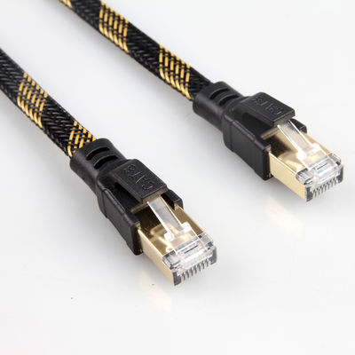 Stabilny kabel krosowy RJ45 Cat8 Nylonowy pleciony czarny żółty Wysoka prędkość