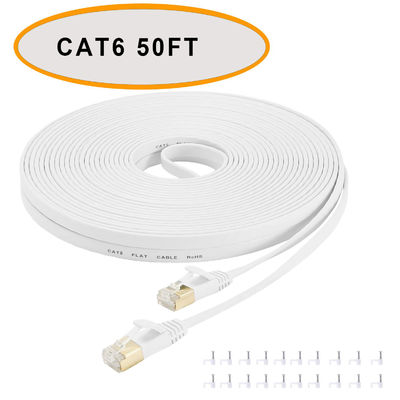 Płaski kabel krosowy Ethernet Cat 6 50 Ft Biały kolor Nieekranowana skrętka